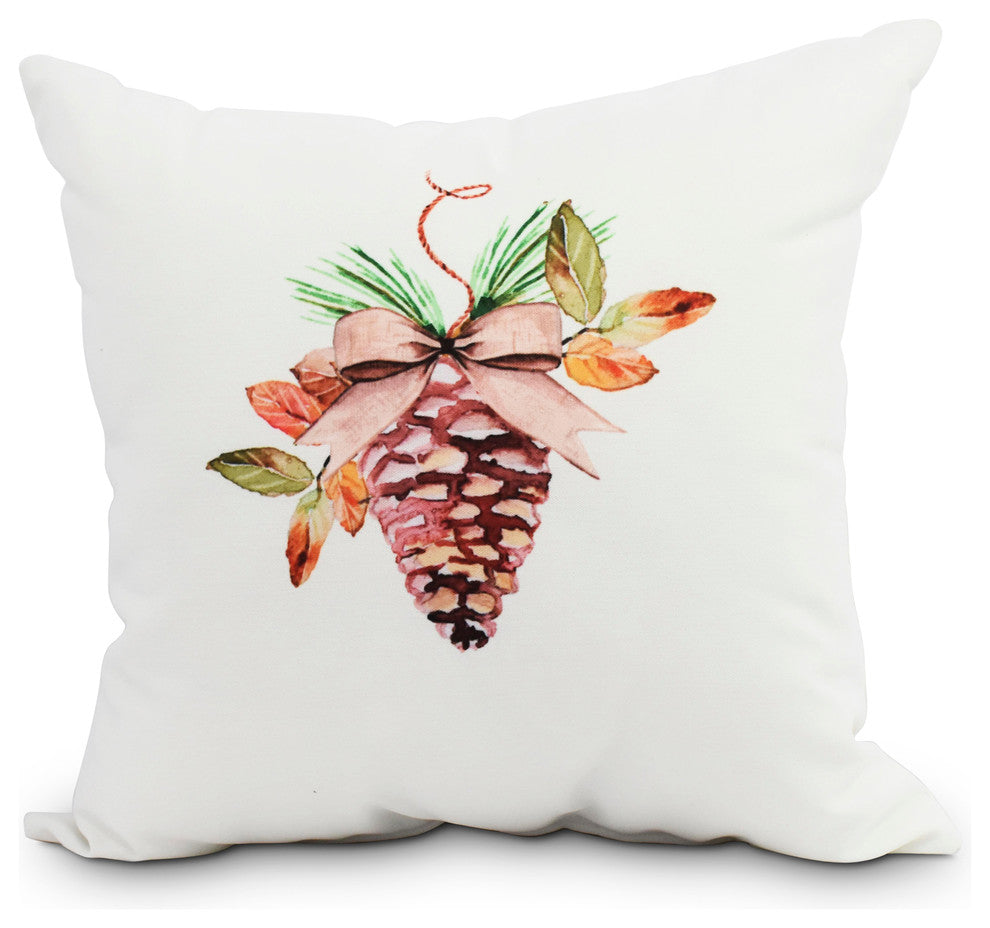 Natural Ornament 26" Off White Holiday Print Decorative Throw Pillow