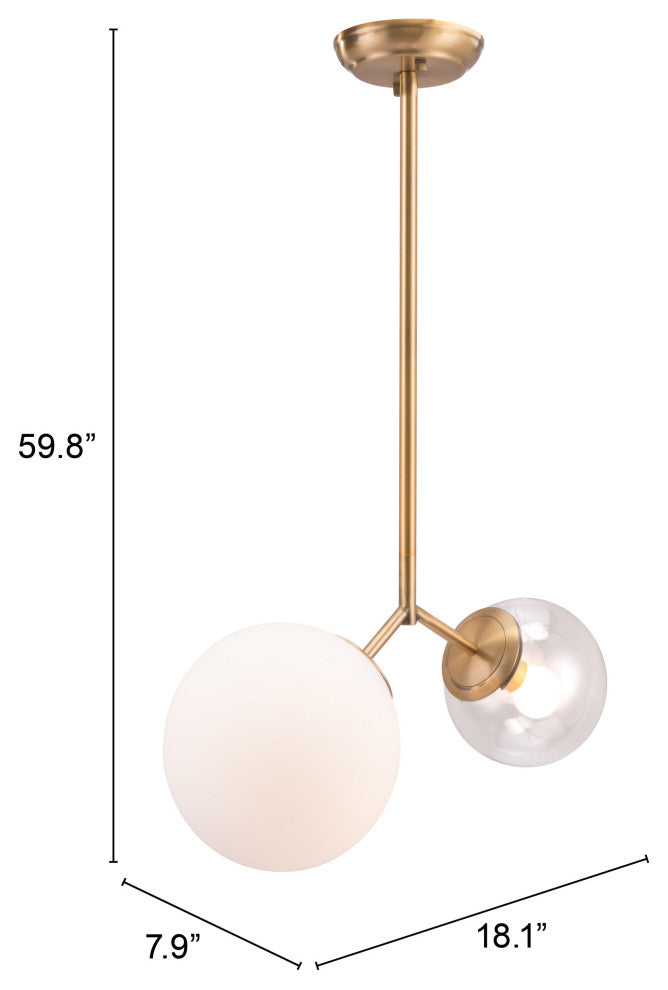 Pendant Ceiling Light Fixture, Glass, Steel Metal, Brass, Gold, White, Clear