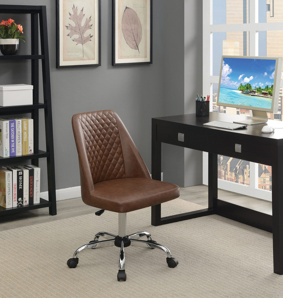 Upholstered Diamond Tufted Back Office Chair, Brown