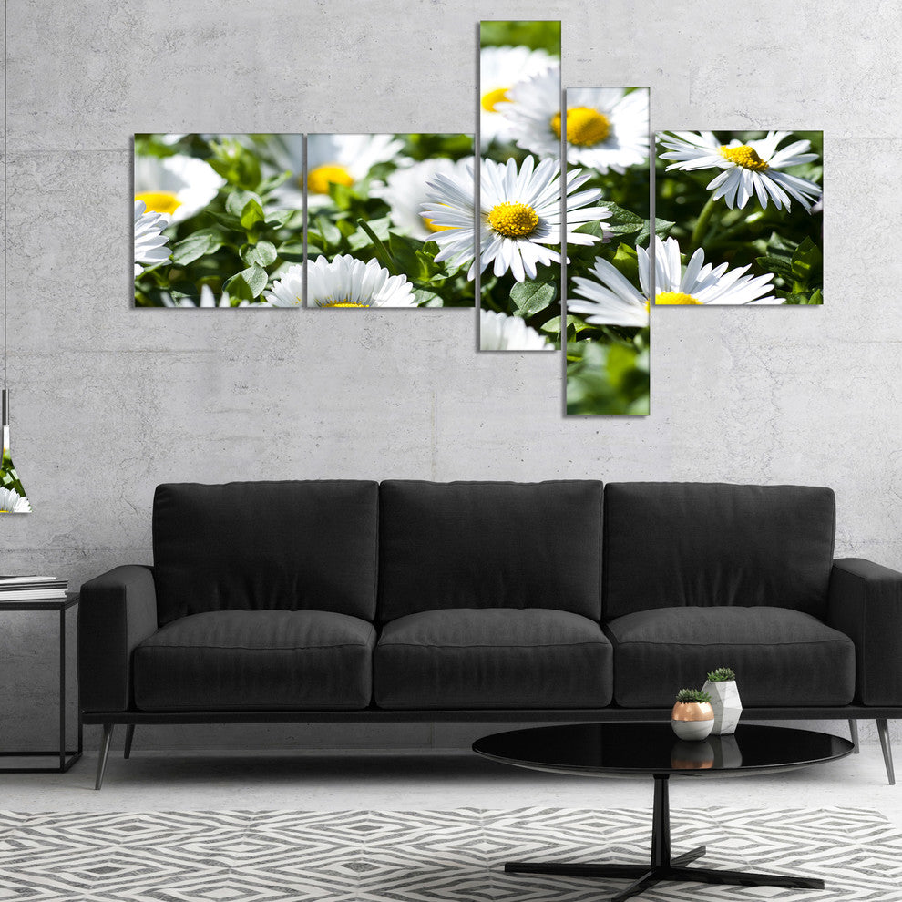 Spring Background with White Flowers, Floral Canvas Art Print, 60"x32", 5 panels