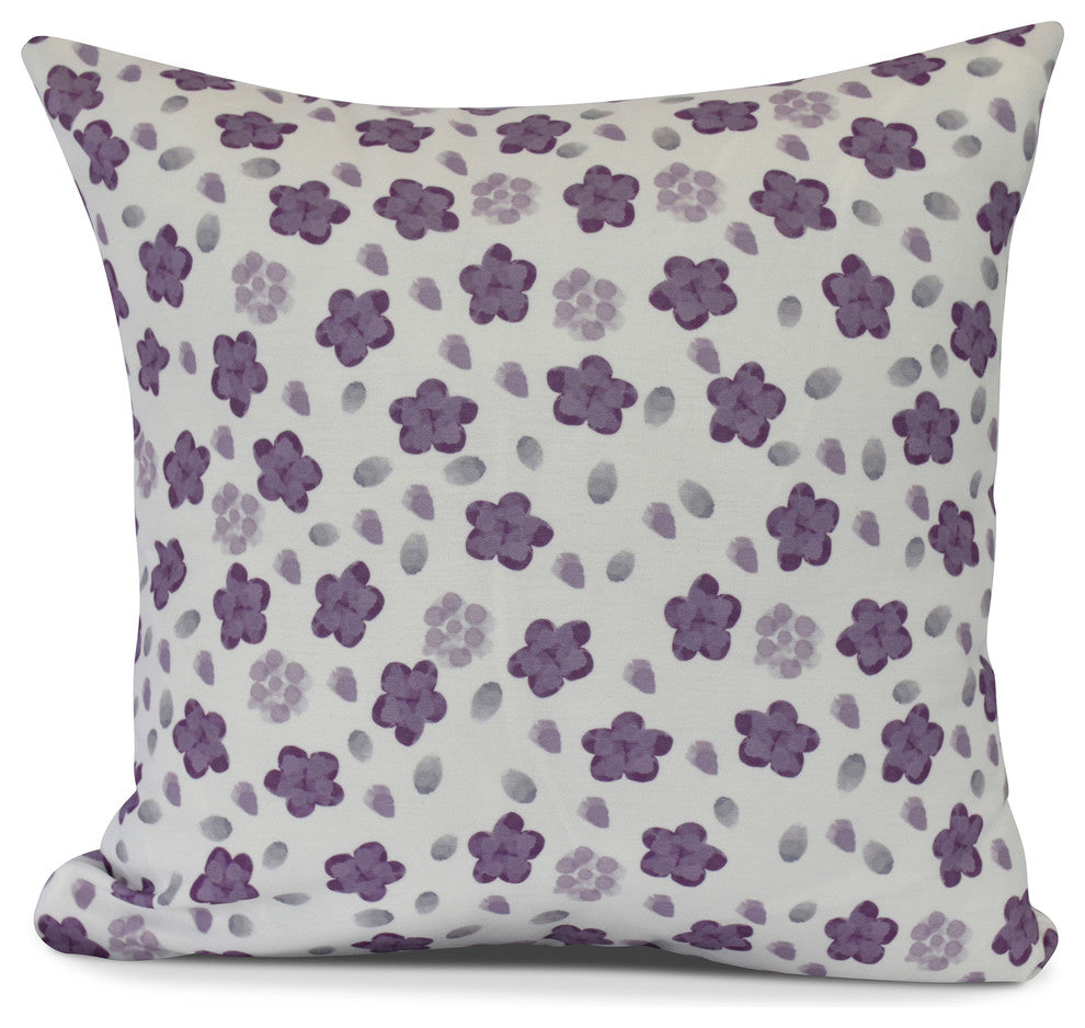 Vida Flor, Floral Print Outdoor Pillow,Purple,16 x 16 inch