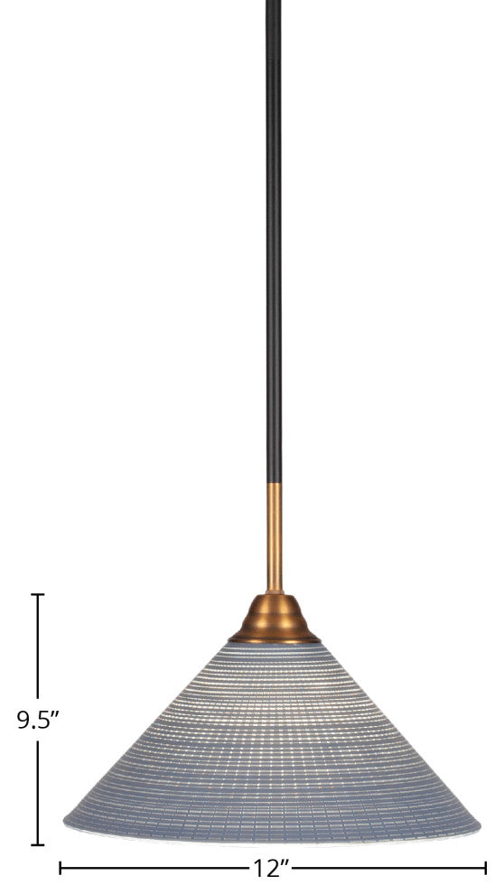 Paramount 1-Light Mini Pendant, Matte Black & Brass, 12" Gray Matrix Glass