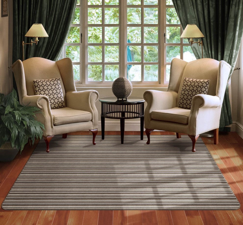 Skid-Resistant Area Rug, Mocha Brown Stripe, 4'x6'