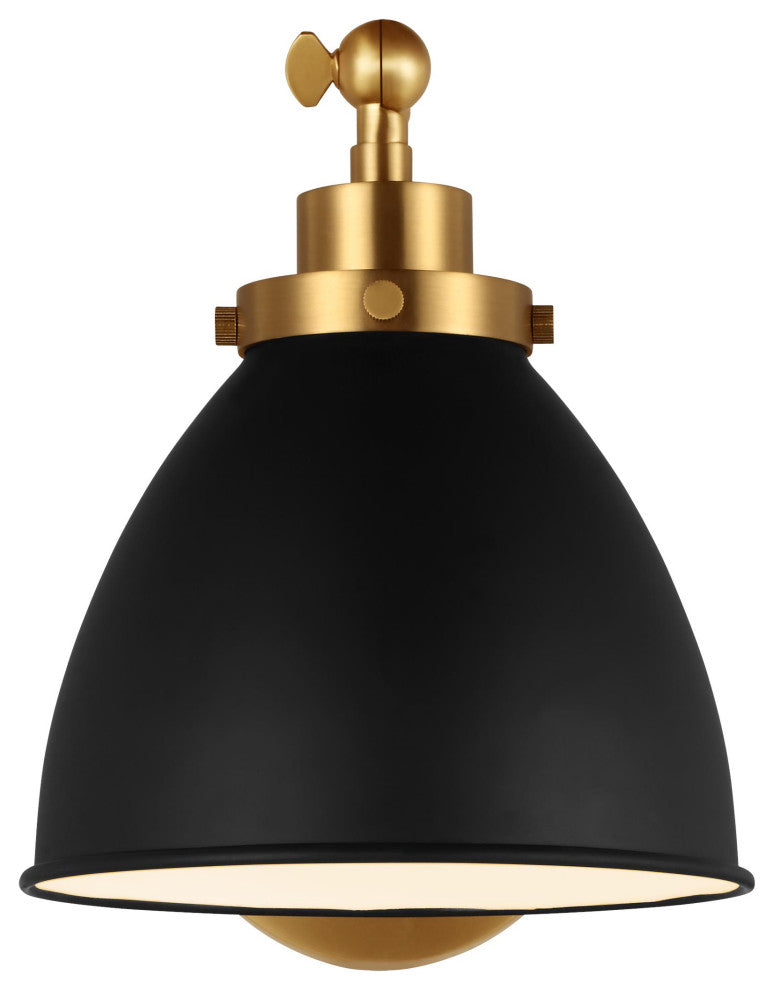 Wellfleet Single Arm Dome Task Sconce, Midnight Black and Burnished Brass