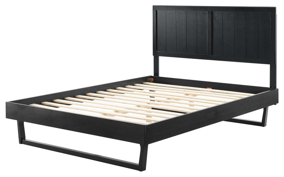 Platform Bed Frame, King Size, Wood, Black, Modern Mid-Century, Bedroom Master