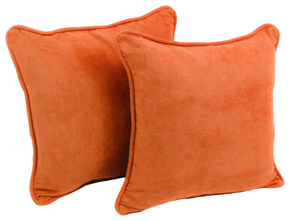 18" Double-Corded Microsuede Square Throw Pillows Set of 2, Tangerine Dream