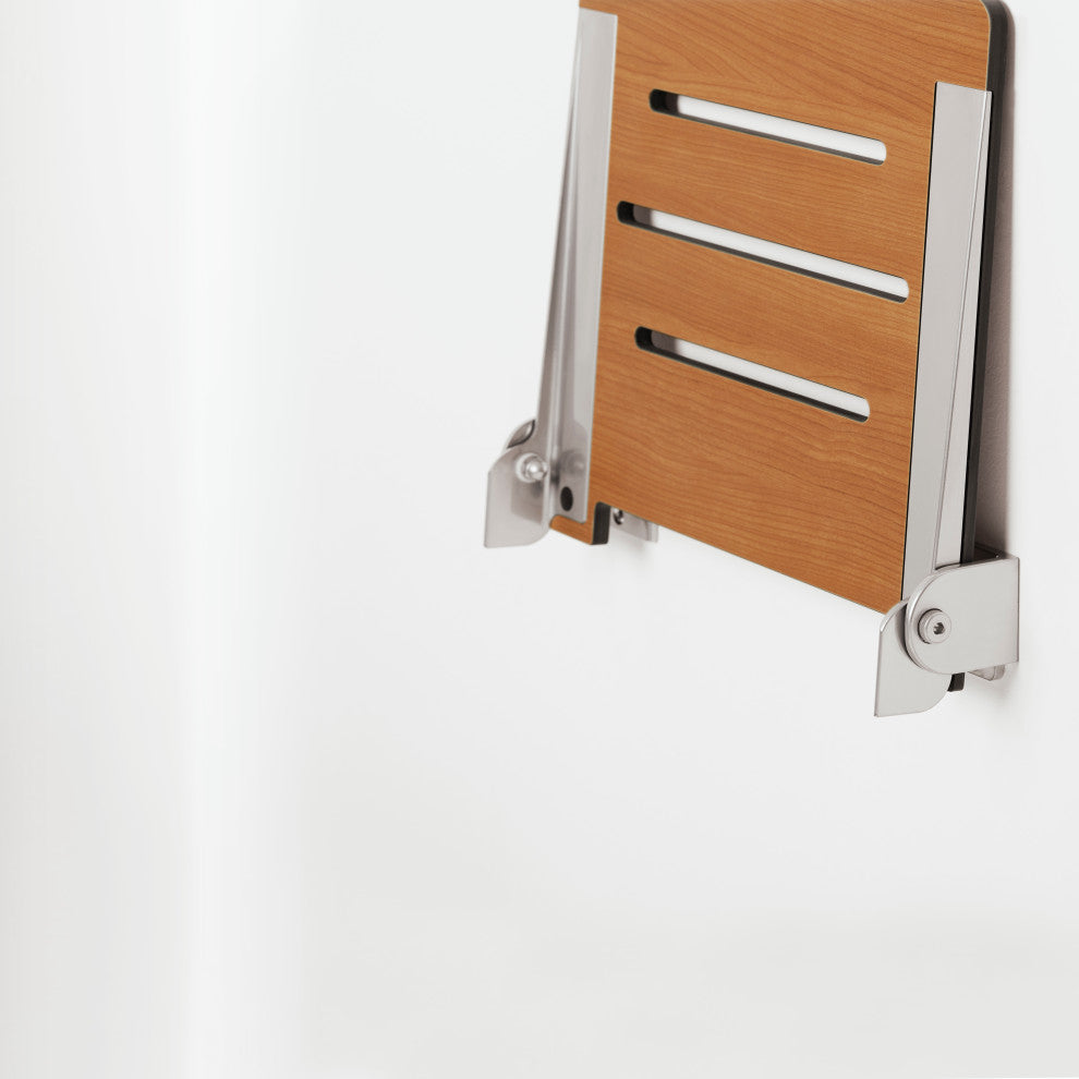Seachrome SlimLine Folding Wall Mount Shower Seat, Teak Seat With Silver Frame