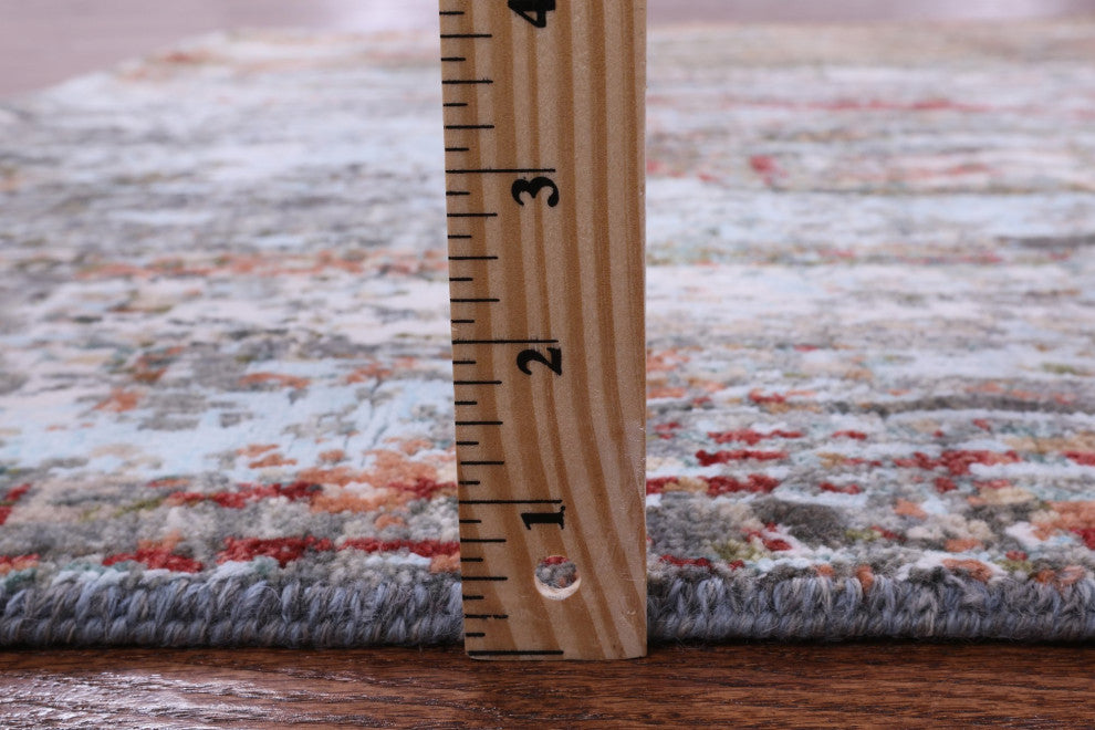 4' 0" X 6' 1" Modern Bridge Design Handmade Wool and Silk Rug Q8896
