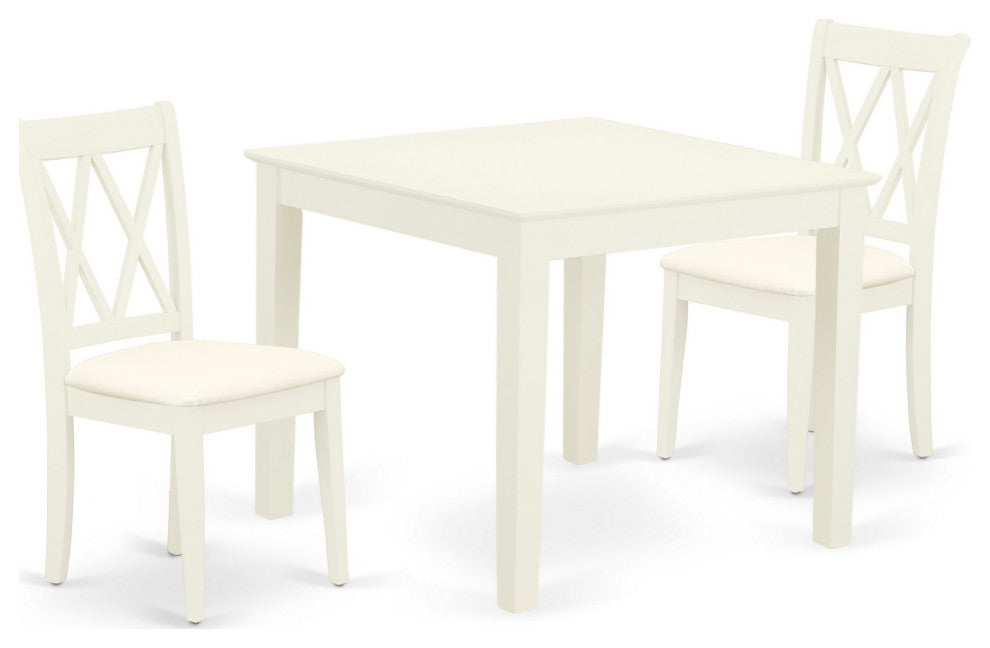 3Pc Dinette Set, Square Kitchen Table, Two Dining Chairs, Linen White Finish