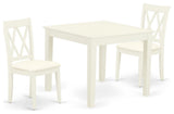 3Pc Dinette Set, Square Kitchen Table, Two Dining Chairs, Linen White Finish