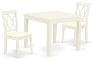 3Pc Dinette Set, Square Kitchen Table, Two Dining Chairs, Linen White Finish