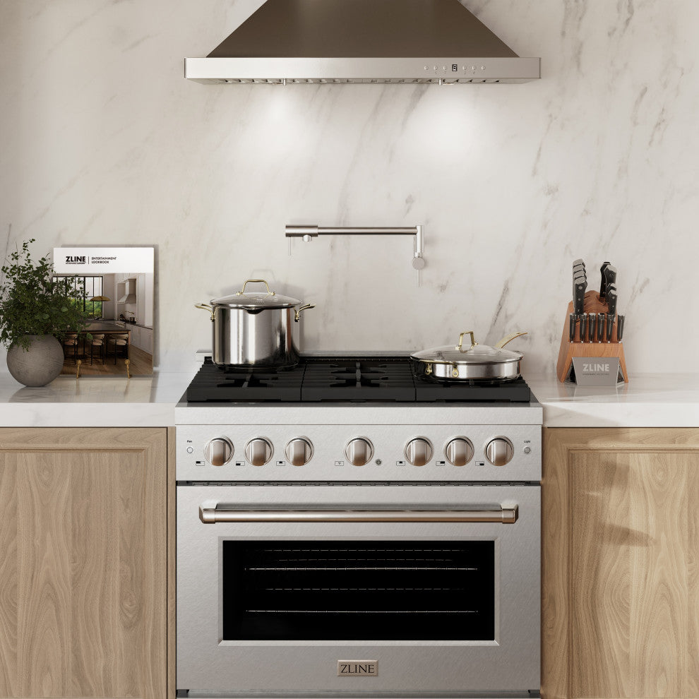 ZLINE 36" Freestanding Gas Range, DuraSnow Steel With Brass Burners SGRS-BR-36