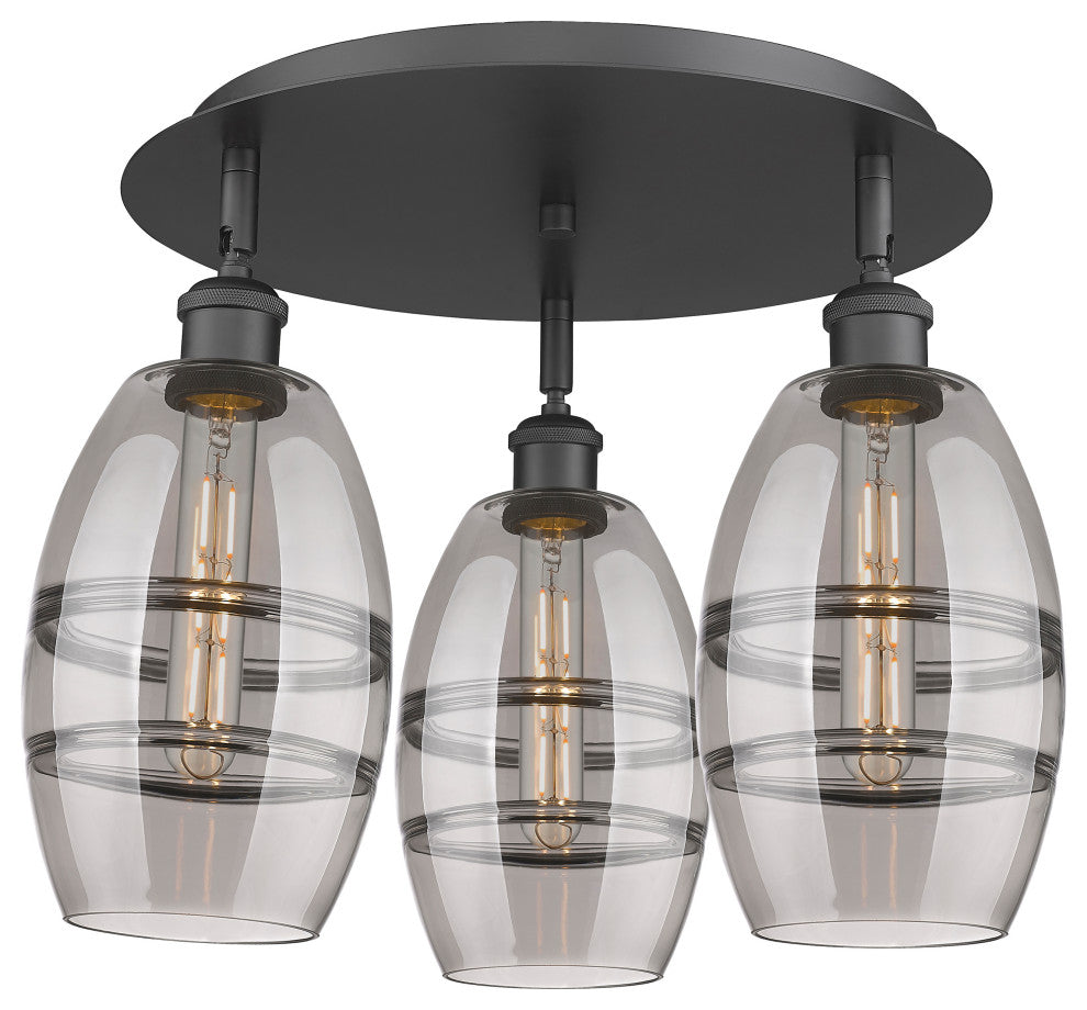 Ballston-Vaz 3-Light 18" Flush Mount, Matte Black, Light Smoke