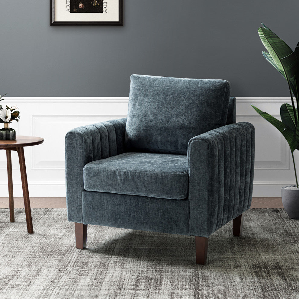 35" Comfy Club Chair for Bedroom With Wood Legs, Navy