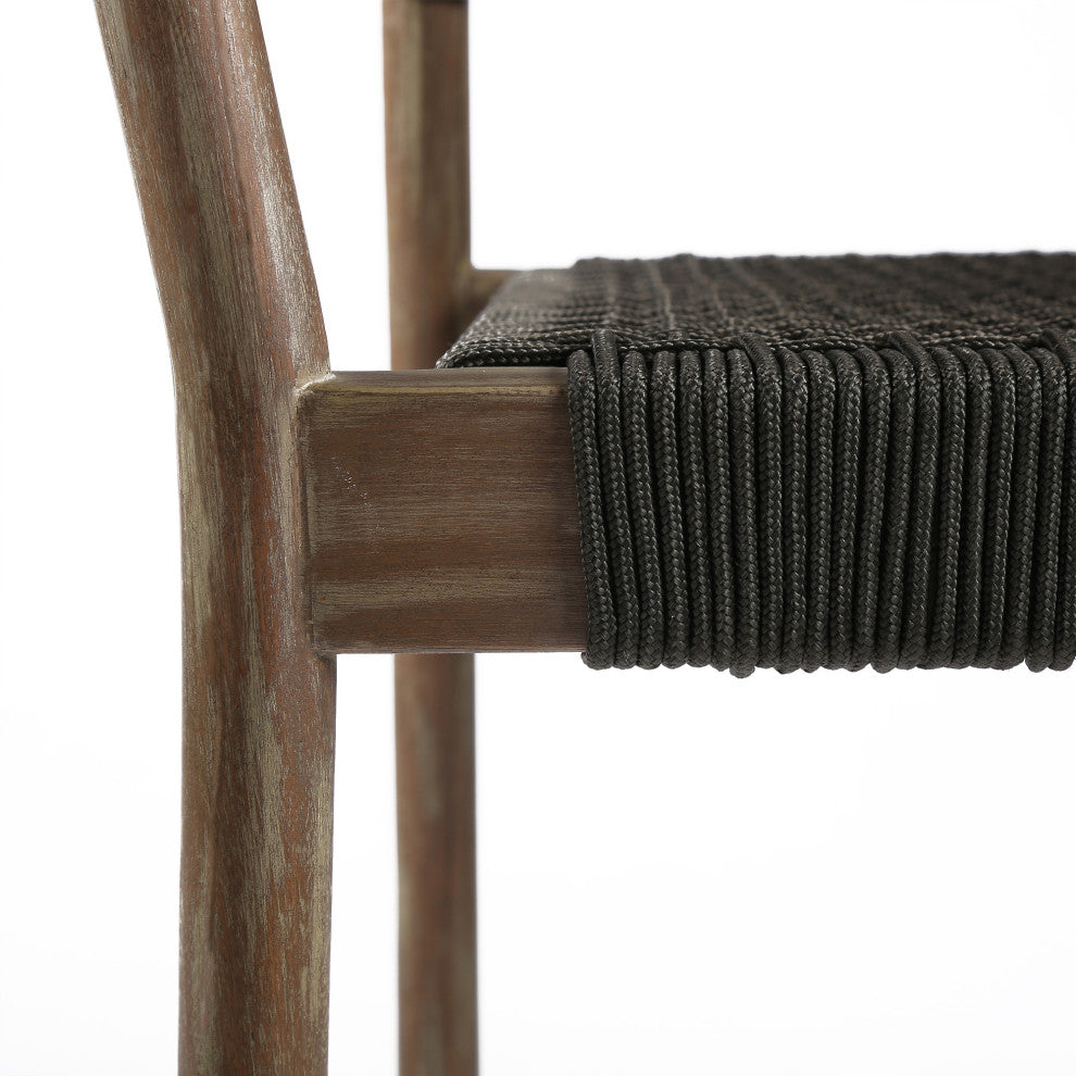 Doris Outdoor Light Eucalyptus Wood With Charcoal Rope Dining Chair Set of 2