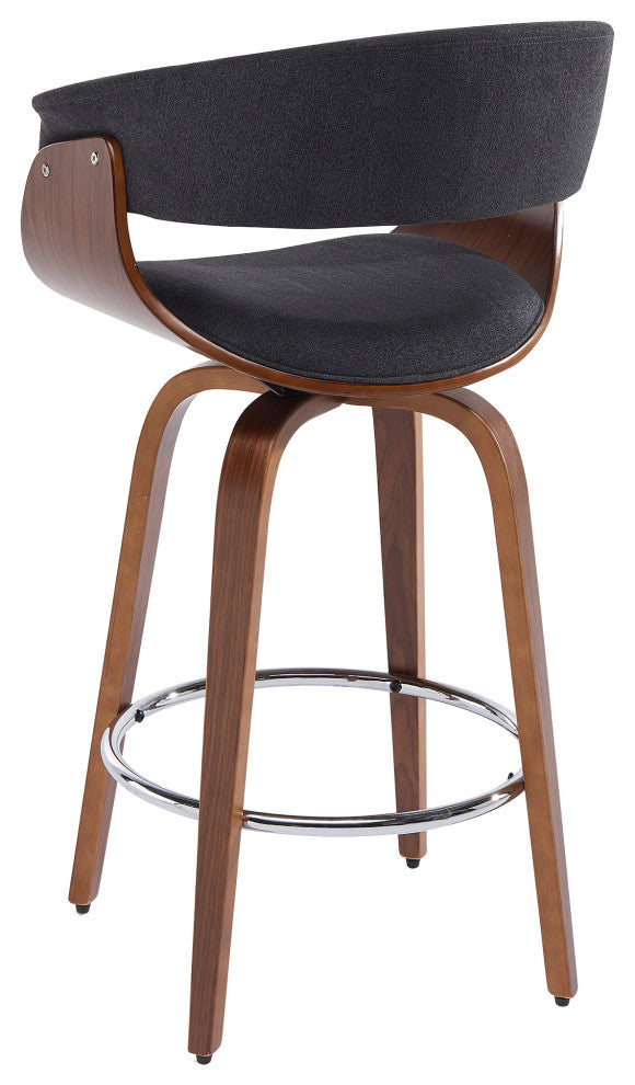 Upholstered and Wood 26" Swivel Counter Stool, Charcoal Gray, Charcoal