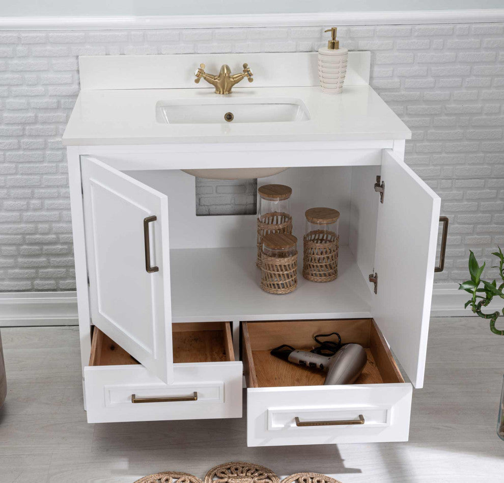 Albia Collection 36" Bathroom Vanity With Sink, Mirror, Countertop, White