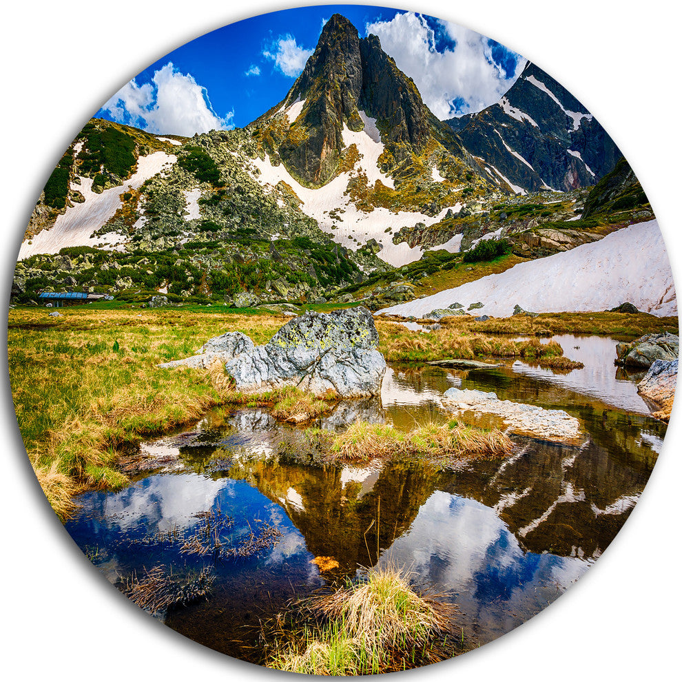 Stunning Mountains In Rila Lakes District, Round Metal Wall Art, 11"