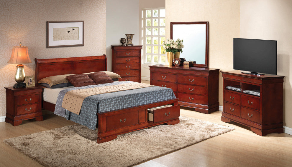 Louis Philippe Cherry Queen Storage Sleigh Wood Bed