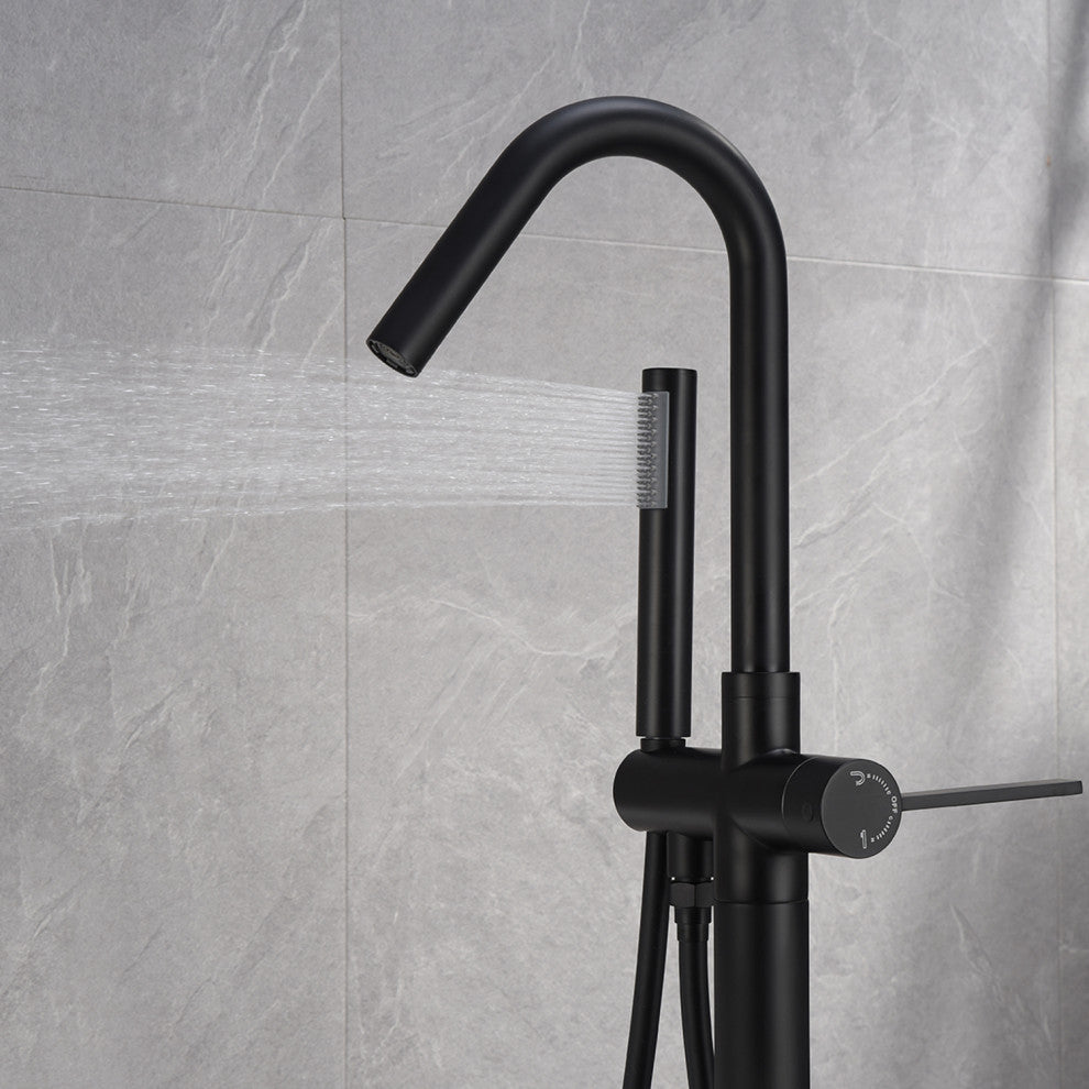 Single Handle Floor Mounted Tub Faucet, Matte Black