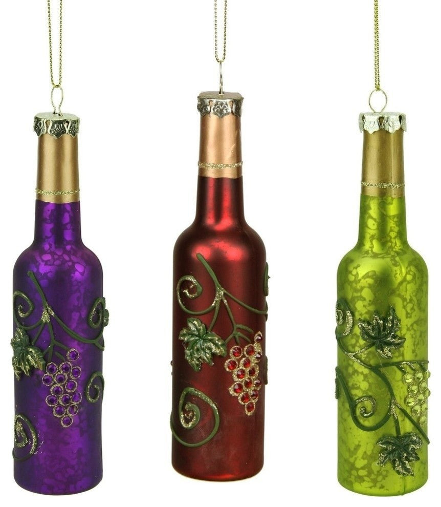 6" Tuscan Winery Wine Bottle Mercury Finish Glass Christmas Ornament, Green