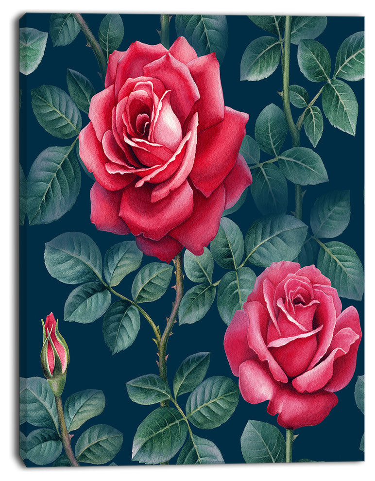 Rose Illustration Watercolor, Floral Canvas Art print, 30"x40"
