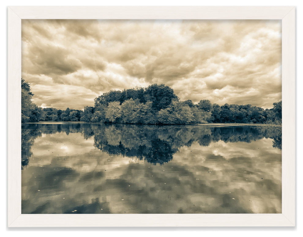 Autumn Reflections Rural Landscape Sepia Framed Photo Paper Wall Art Prints, White, 11" X 14"