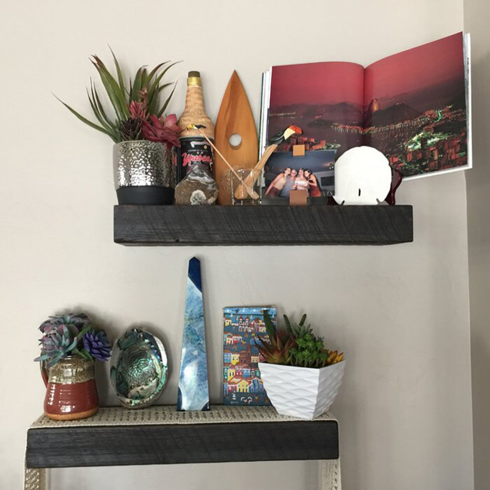Rustic Floating Mountable Wood Shelf 3" Thick x 7" Deep, Pine, Mocha, 24"