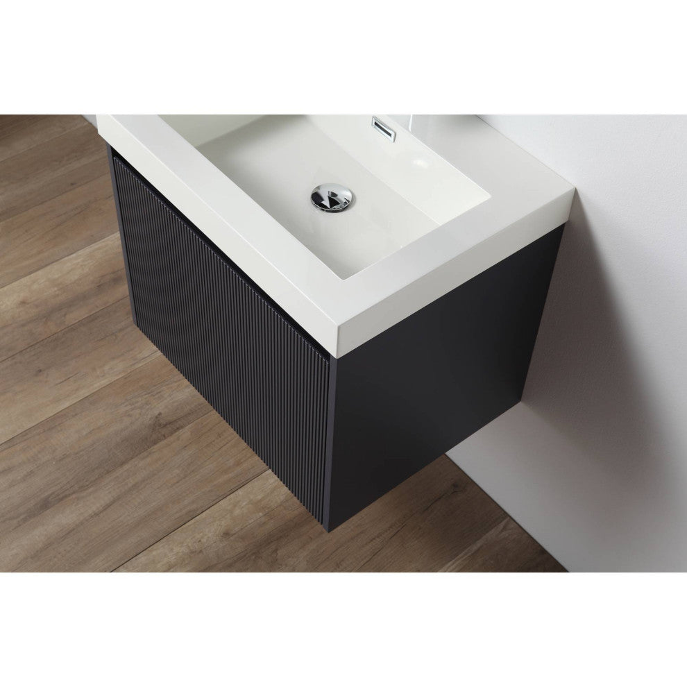 Floating Bathroom Vanity with Sink, Wall Mounted Vanity, Blue, 24" W/ Sink
