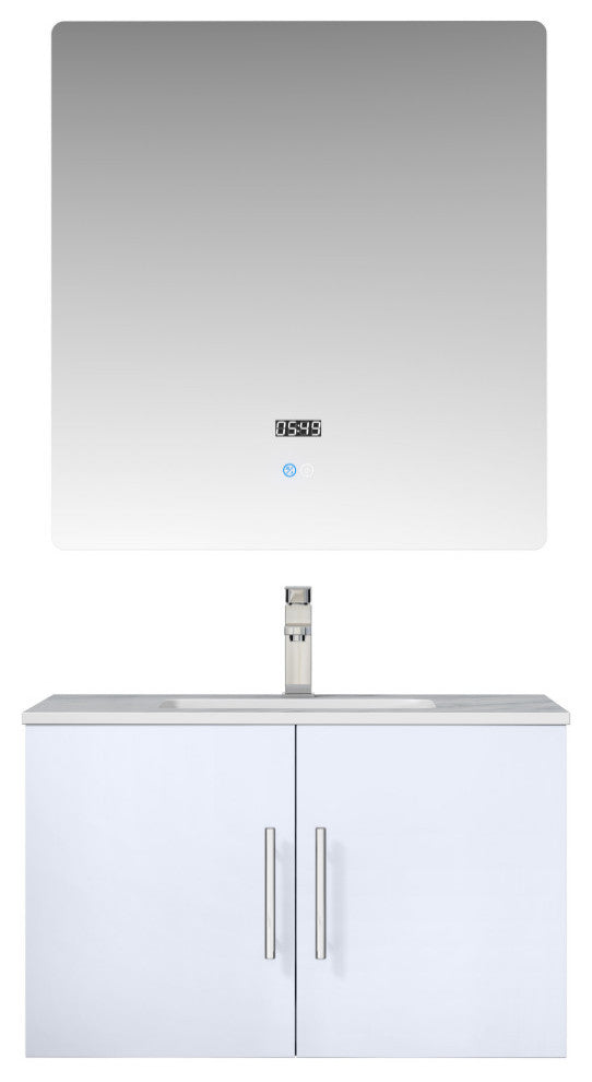 Geneva Transitional Glossy White 30" Single Vanity with 30" Led Mirror