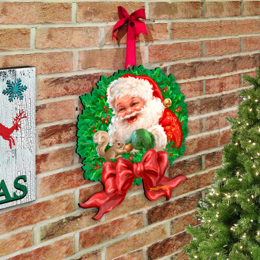 Santa Bow Wooden Wreath