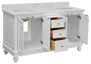 Bella 60" Bathroom Vanity, White, Carrara Marble, Double Vanity
