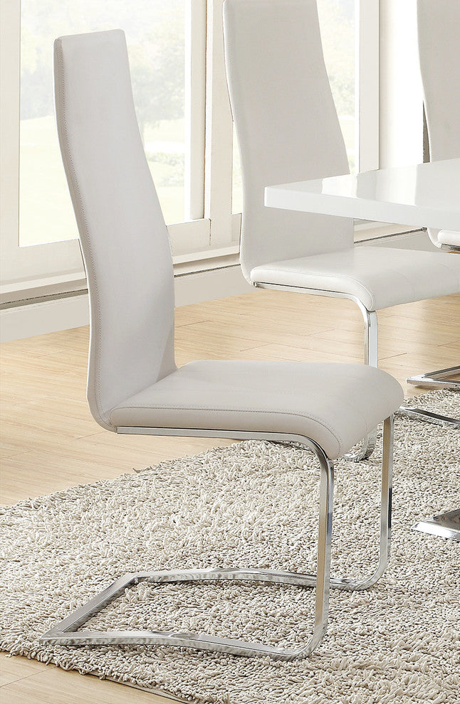 White Faux Leather Dining Chairs With Chrome Legs, Set of 4