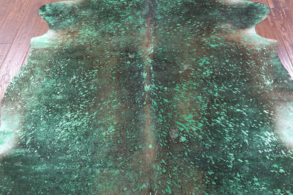 7' 1" X 6' 5" Green Metallic Cowhide Rug C2169