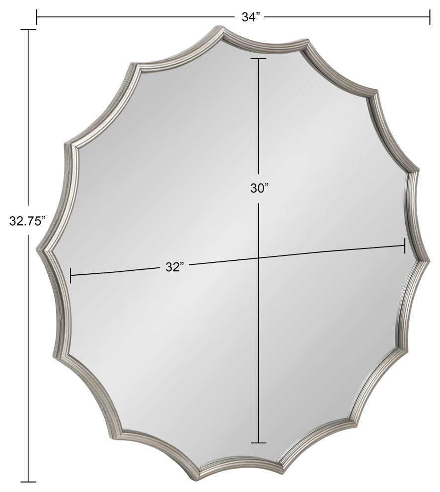 Lalina Scalloped Round Framed Accent Mirror, Silver 33.5" Diameter