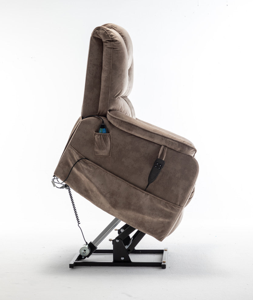 Motor Lift Recliner with Infinite Position & Extra-Wide Seat, Beige+brown