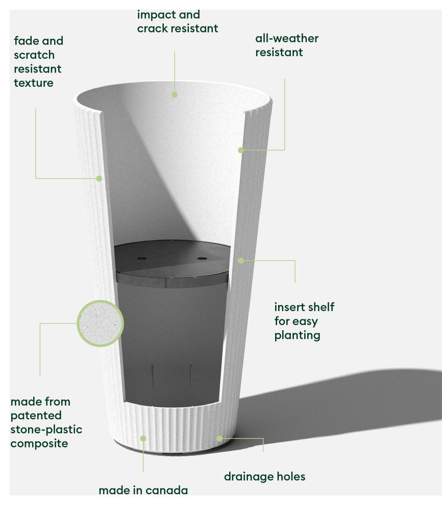 Veradek Demi Series Tall 26" Planter, White, 2 Pack