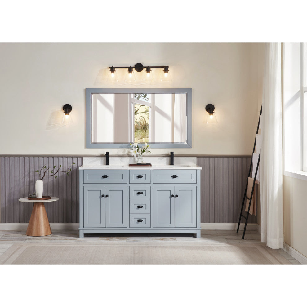 Vanity With Mirror, Sconce and Faucet Included, Cadet, 60"