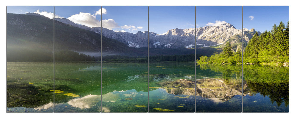 Green Mountain Lake in the Alps, Landscape Canvas Art Print, 70"x28", 6 Panels