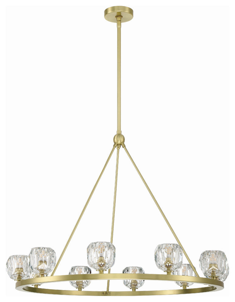 Aragon 10-Light Soft Brass Chandelier, Faceted Cut Crystal