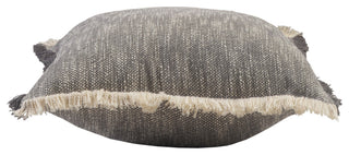 Two-Tone Cotton Throw Pillow with Fringe, Gray, 20" X 20"