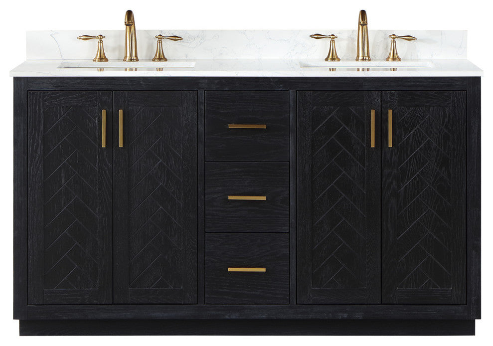 Altair Gazsi Black Oak Bathroom Vanity Set, 60", Without Mirror
