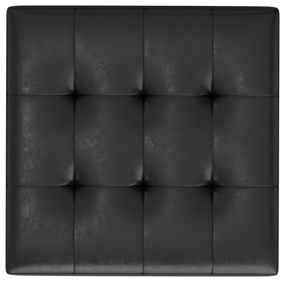 Shay Mid Century Large Square Coffee Table Storage Ottoman, Distressed Black