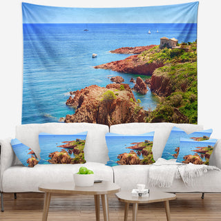 Esterel Rocks Beach Coast Landscape Wall Tapestry, 92"x78"