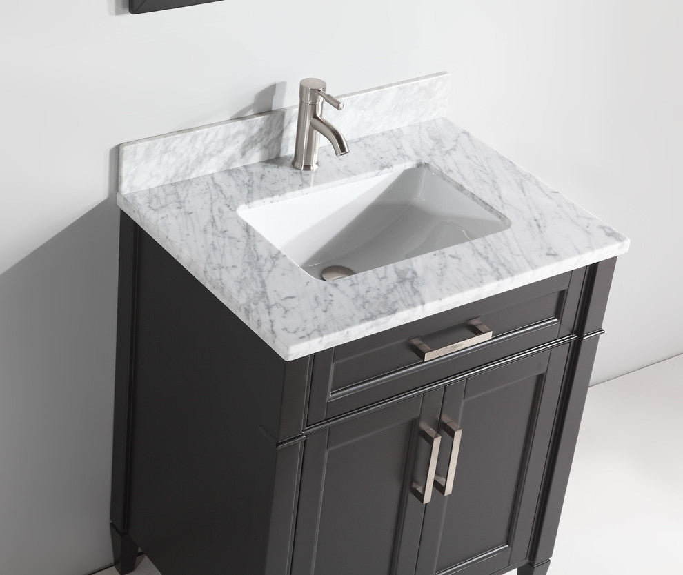 Vanity Set With Carrara Marble Top, 30", Espresso, Led Touch-Switch Mirror