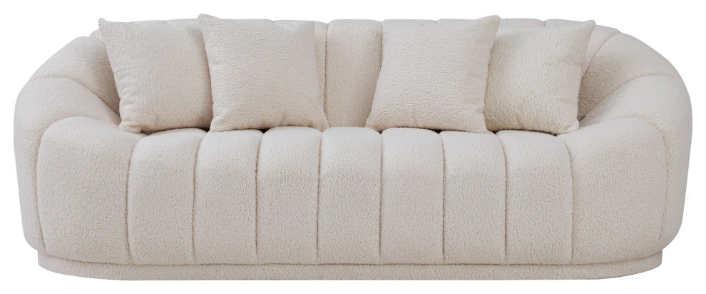 Forrester Mid-Century Modern Japandi Style Tight Back Boucle Couch, White