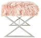 Oria Faux Fur X-Leg Base Bench, Rose and Chrome