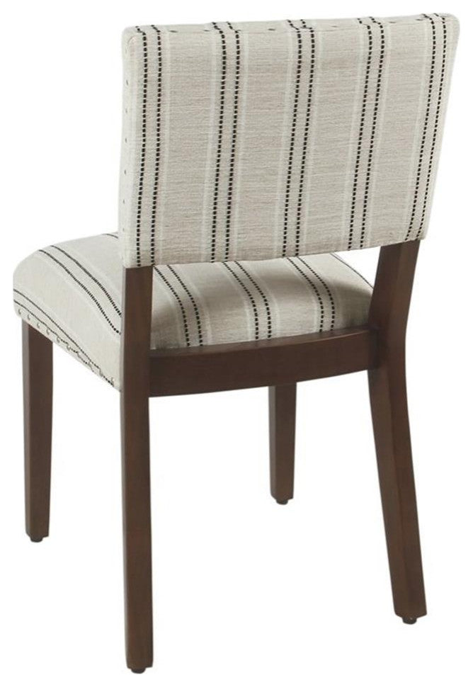 HomePop 34.8" Fabric Dining Chairs with Stripe Pattern in White/Black (Set of 2)