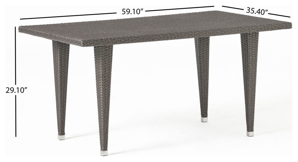 GDF Studio 7-Piece Hans Outdoor Wicker Dining Set, Gray