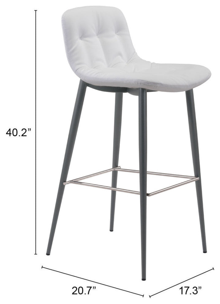 Bar Stool Chair, Set of 2, Faux Vinyl Leather, Steel, White, Dark Gray
